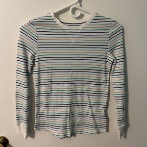 NWOT girls waffle knit long sleeve T size 12 XL white with stripes